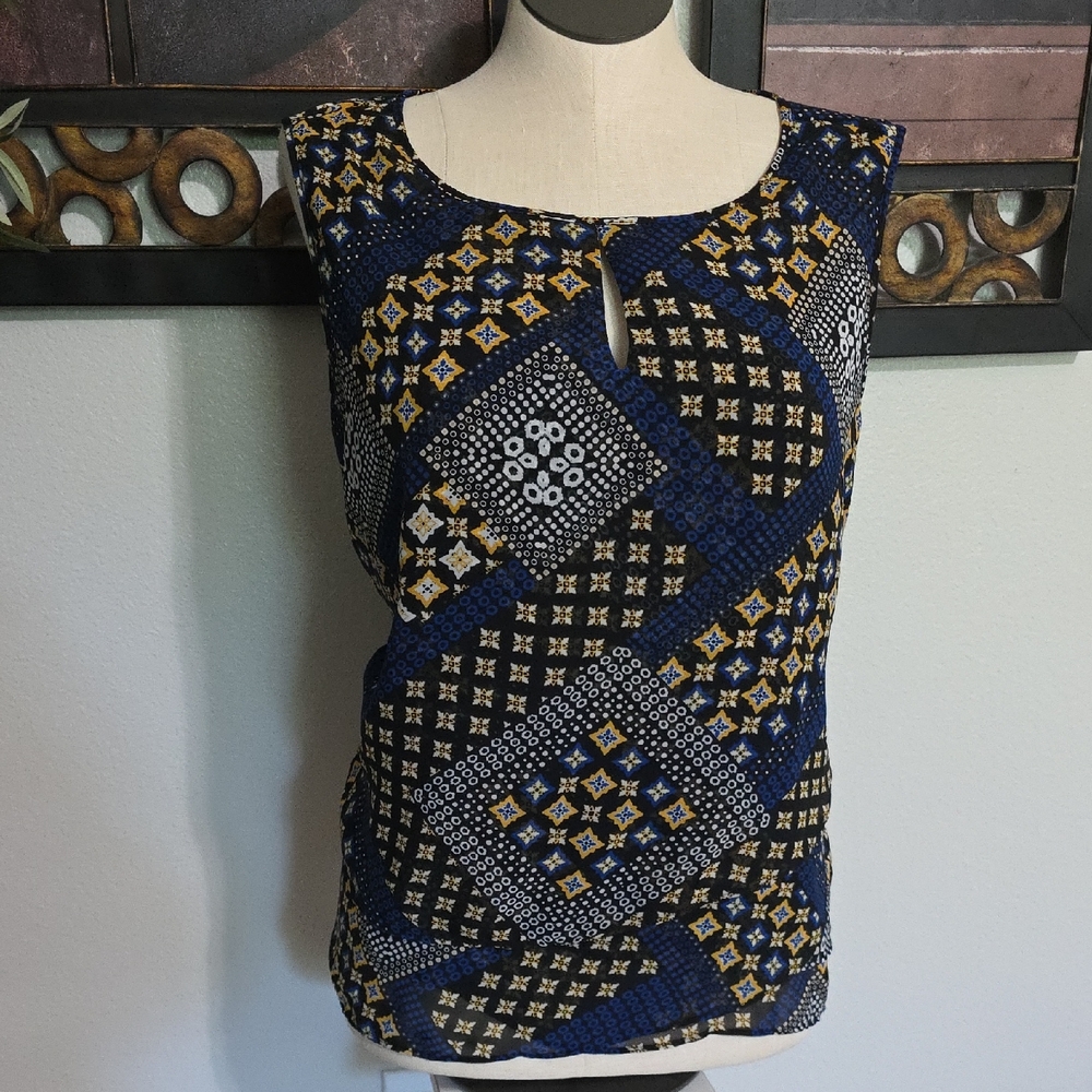 Roz & Ali Blue and Gold Geometric Tank Top